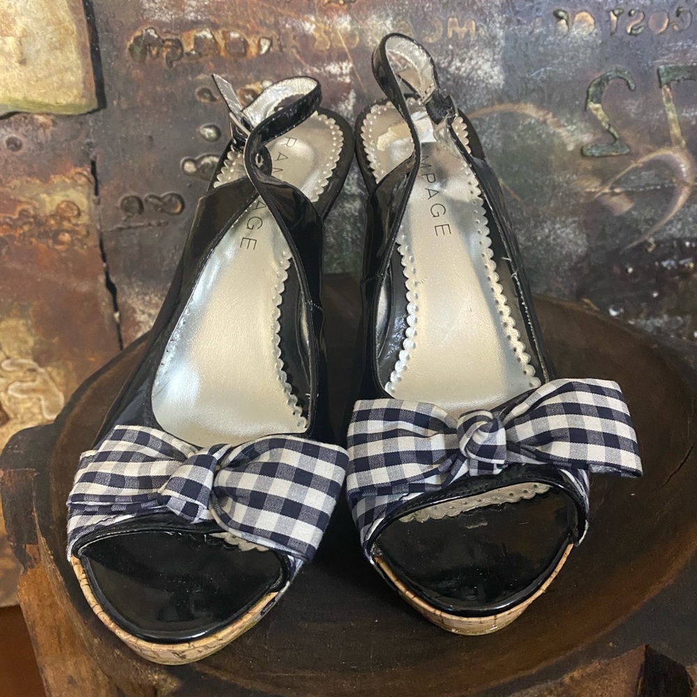 Rampage Grayson open toe heels with bow detail.